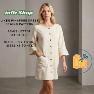 Home linen pinafore dress sewing pattern, a4 us letter a0 xs/4xl (digital download)