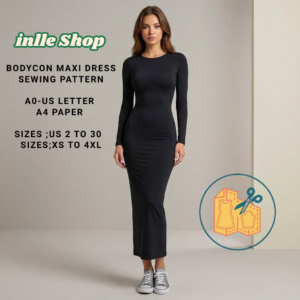 Home bodycon maxi dress sewing pattern: stretch pencil dress (digital download)