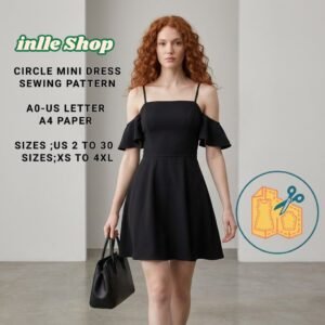Home circle mini dress sewing pattern:sleeveless off shoulder design (digital download)
